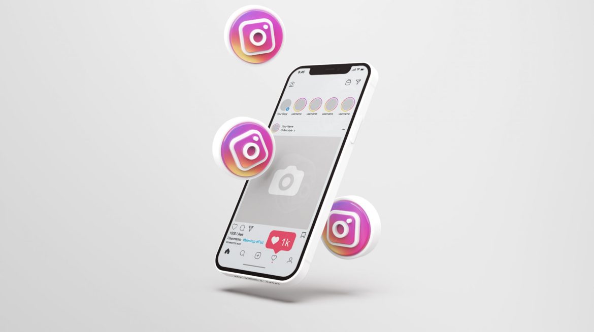Instagram on White Mobile Phone Mockup with 3d icons