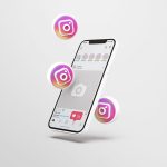 Instagram on White Mobile Phone Mockup with 3d icons